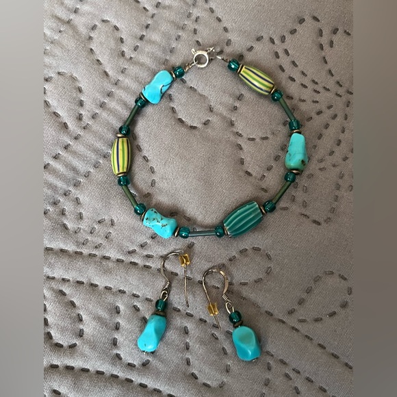 Marcia Fossey- historical glass beads - turquoise bracelet & earring set - Picture 2 of 4